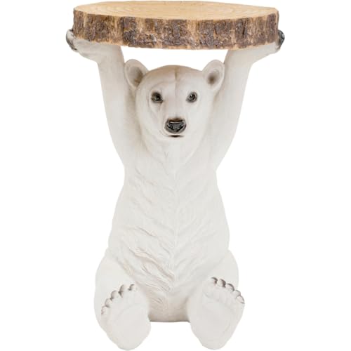 Kare Design Beistelltisch Animal Polar Bär, Ø37cm, kleiner, runder Couchtisch, Holzoptik, Tierfigur als ausgefallener Wohnzimmertisch, (H/B/T) 53x37x37cm, Weiß, Groß von Kare