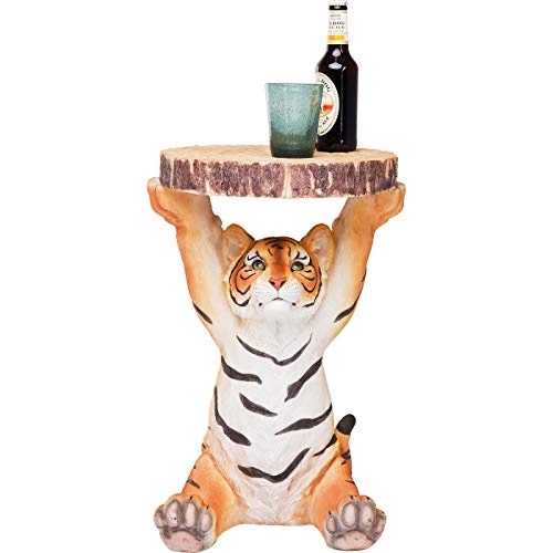 Kare Design Beistelltisch Animal Tiger, Ø35cm, kleiner, runder Couchtisch Holzoptik, Tierfigur als ausgefallener Wohnzimmertisch (H/B/T) 53x37x35cm von Kare