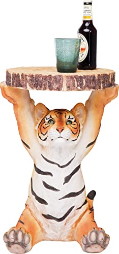 Kare Design Beistelltisch Animal Tiger, Ø35cm, kleiner, runder Couchtisch Holzoptik, Tierfigur als ausgefallener Wohnzimmertisch (H/B/T) 53x37x35cm von Kare