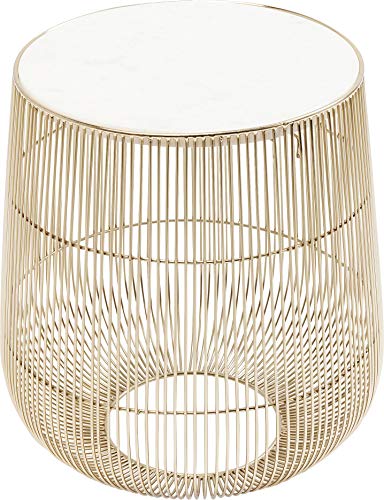 Kare Design Beistelltisch Beam, Weiß/Brass, Beistelltisch, Nachttisch, Stahlgestell, Marmor Tischplatte, handgearbeitet, 35x32x32 cm (H/B/T) von Kare