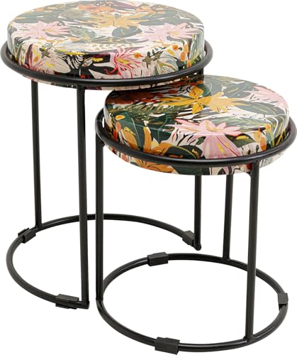Kare Design Beistelltisch Jungle (2/Set), Mehrfarbig, 35cm Durchmesser, Couchtisch, Nachttisch, Dschungel Motiv, Stahlgestell, Wohnzimmer, Rund von Kare