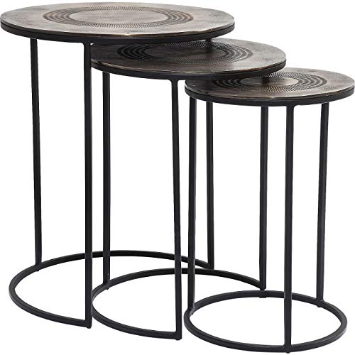 Kare Design Beistelltisch Marrakesh 3er Set, Gold/Schwarz, Platzsparend, Rund, Handarbeit, Couchtisch, Antik Design, Nachttisch, Flur, Stahl Gestell, 59x48x48cm (H/B/T) von Kare