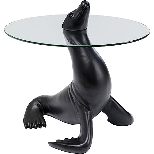 Kare Design Beistelltisch Sea Lion, Schwarz, Runder Couchtisch, Tierfigur, Seelöwe, Wohnzimmertisch, Kaffeetisch, Nachttisch, Glastisch, 50x50x50 cm (H/B/T) von Kare