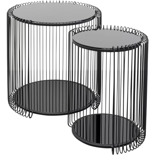 Kare Design Beistelltisch Wire Double in Schwarz (groß: 46 x 45 cm, klein: 43 x 33 cm) – Couchtische aus Metall und mit Glasplatten – Flexibel einsetzbares Tischset von Kare