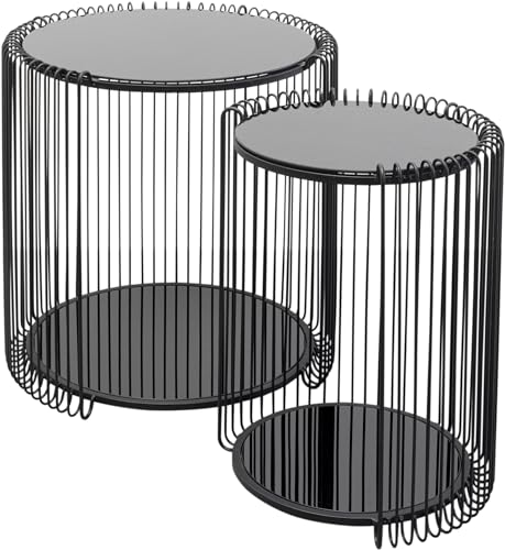 KARE Design Beistelltisch Wire Double Schwarz 2er Set Modern Stahl Glas Geschenkidee Sofa Runder Nachttisch Raumdekor Wohnkultur Wohnzimmer Büro 46x45x45cm 43x33x33cm (H/B/T) von Kare
