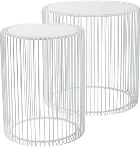 Kare Design Beistelltisch Wire 2er Set, Couchtisch, Wohnzimmer, Weiß, (groß) Ø38,5, (klein) Ø27cm von Kare