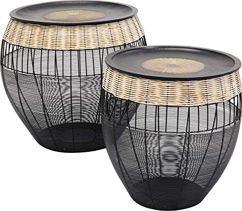 Kare Design Beistelltisch African Drums (2/Set), rundes, modernes Tischset, großer Beistelltisch, Kaffeetisch, Nachttisch, Schwarz -Braun (H/B/T) 42xØ40cm & 48xØ46cm von Kare