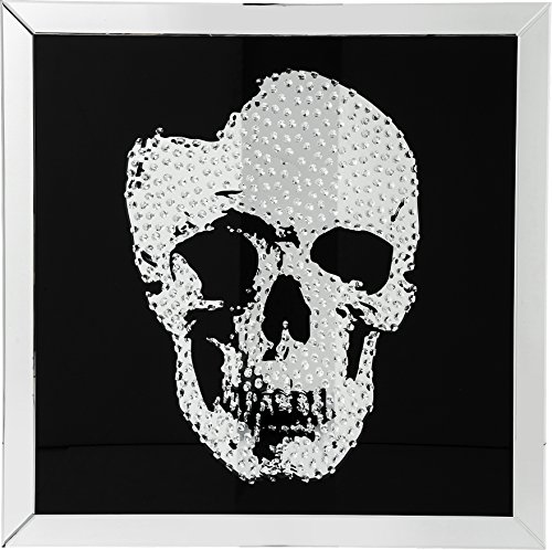 Kare Design Bild Frame Mirror Skull Schwarz/Silber, Glasbild, Dekobild, Totenkopfbild, Wohnzimmer, quadratisches Bild, Schädel-Motiv, 100x100x4,5cm von Kare