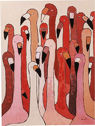 Kare Design Bild Touched Flamingo Meeting, Rosa/Rot, Leinwandbild, Canvas, Massivholz Rahmen, Acrylfarbe, handgemalte Details, 120x90x4 cm (H/B/T) von Kare