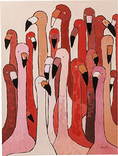 Kare Design Bild Touched Flamingo Meeting, Rosa/Rot, Leinwandbild, Massivholz Rahmen, Acrylfarbe, handgemalte Details, Wohnzimmer, Schlafzimmer, Flur, 120x90 cm (L/B) von Kare