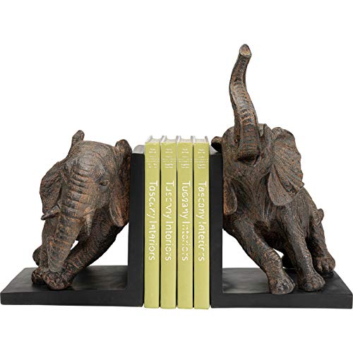 Kare Design Buchstützen Elefanten Figuren (2/Set), Schwarz, Antirutsch Unterfläche, Handgemalt, Geschenkidee, Bücherregal, Dekofigur, Tiere, 25x31x21 cm (H/B/T) von Kare