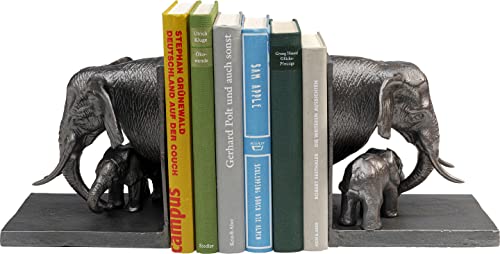 Kare Design Buchstütze Elephant Family, 2er Set, Schwarz, Elefant, Zweiteiliger Bücherhalter, Buchstopper für Bücherregal, Accessoire, 19x33x21cm von Kare
