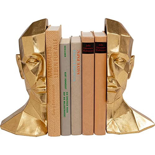 Kare Design Buchstütze Face, 2er Set, Gold, Zweiteiliger Bücherhalter, Buchstopper für Bücherregal, Accessoire, 24x16x11,5cm von Kare