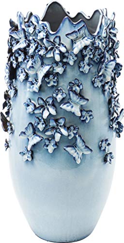Kare Design Vase Butterflies, Blau, Deko Vase, Blumenvase, Schmetterling, Steinzeug, 50x28x28 cm (H/B/T) von Kare
