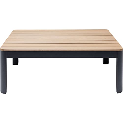 Kare Design Couchtisch Happy Day, Braun/Schwarz, Rechteckiger Balkontisch, Gartentisch mit höhenverstellbarer Platte, Esstisch, Holz-Optik, Schwarzes Aluminiumgestell, 33x90x71 cm (H/B/T) von Kare