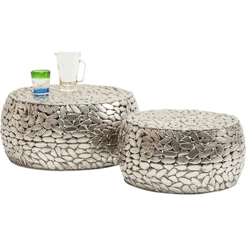 Kare Design Couchtisch Pebbles Deluxe, silber, Beistelltische, 2er Set, rund, standfest, Durchmesser 56cm (klein), 66cm (groß) von Kare