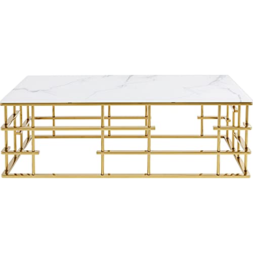 Kare Design Couchtisch Rome, Gold, Rechteckiger Beistelltisch, Eleganter Wohnzimmertisch in Marmor-Optik, Edelstahlgestell, ESG-Glas Tischplatte, 43x130x70 cm (H/B/T) von Kare