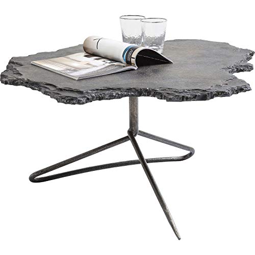 Kare Design Couchtisch Vulcano, Schwarz, Wohnzimmertisch, Beistelltisch, Sandstein Tiscshplatte, Stahl Gestell, 44x82x92 cm (H/B/T) von Kare