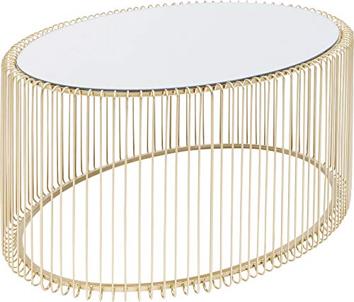 Kare Design Couchtisch Wire Uno Gold, moderner Couchtisch in Ovaler Form mit Tischplatte aus Glas, mit Gestell in der Farbe Messing, runder, großer Beistelltisch, Kaffeetisch, (H/B/T) 40,5x90x60cm von Kare