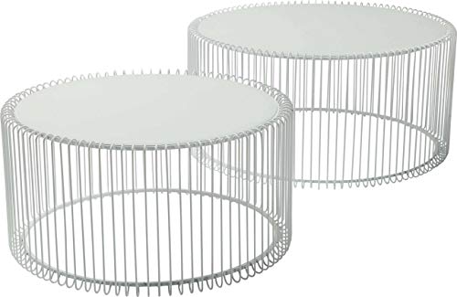 Kare Design Beistelltisch Wire (2/Set), Weiß, Beistelltisch, Nachttisch, Stahlgestell, Glas Tischplatte, 34x70x70 cm (H/B/T) von Kare