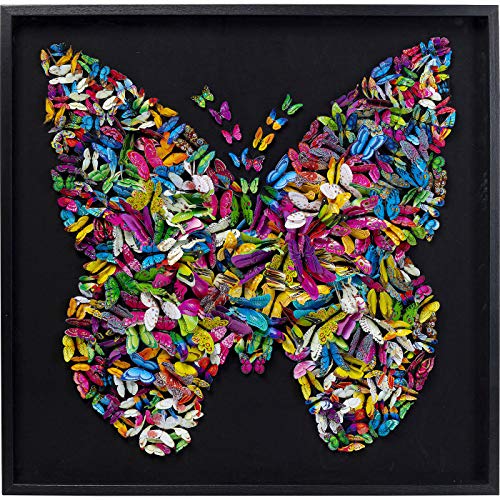 Kare Design Deko Farfalla Schwarz/Bunt, Bilddruck auf Baumwolle (Canvas), Wanddeko, Wandbild, Gemälde, Modern, Wohnzimmer, Schlafzimmer, Flur, 120x120cm von Kare