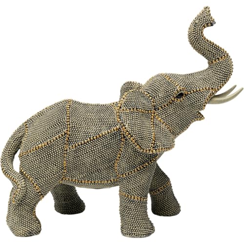 Kare Design Deko Figur Walking Elephant Pearls, Grau, Handgefertigt, Unikat, Deko Objekt fürs Wohnzimmer, für Regale, Verzierung mit Kunstperlen, Tier Design, 22,5x24x12 cm (H/B/T) von Kare