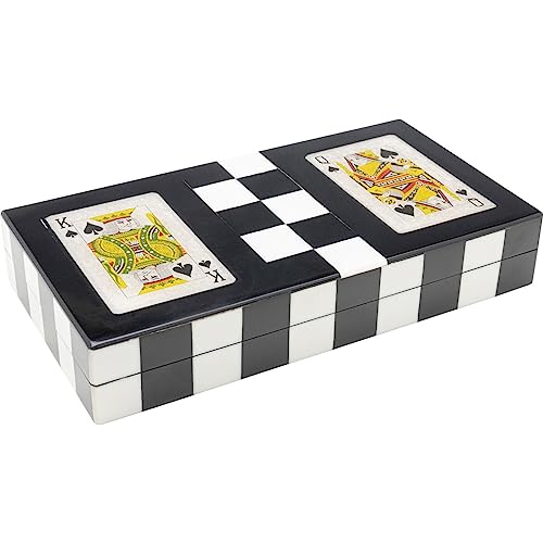 Kare Design Deko Karten Box Gamble (4/TLG.), Schwarz/Weiß, Deko Objekt, Spiel-Set, Spielkarten aus Papier, handgearbeitet, Unikat, 4x23x12 cm (H/B/T) von Kare