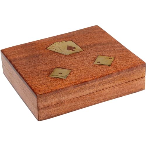 Kare Design Deko Karten Box Gamble Wood (7/TLG.), Braun, Spielkarten, Spielset, Deko Objekt, Massivholz, Papier Spielkarten, handgearbeitet, Unikat, 4x14x12 cm (H/B/T) von Kare