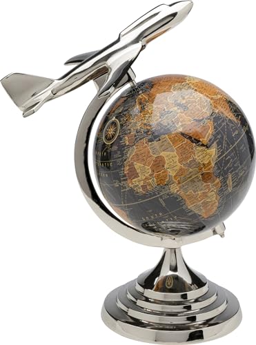 Kare Design Deko Objekt Globe Top Plane, Mehrfarbig, Wohnaccessoire, Globus, Flugzeug, Aluminiumgestell, 39x31x24 cm (H/B/T) von Kare