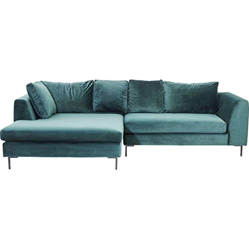 Kare Design Ecksofa Gianni Velvet, Dunkelgrün, Eckcouch mit breiter Ottomane Links, 5 Kissen, Samtoptik, Holz Korpus, Stahlfüße, 88x290x167 cm (H/B/T) von Kare