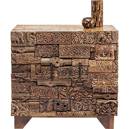 Kare 82797 Design Kommode Shanti Surprise Puzzle Nature, Kleine Holzkommode aus Massivholz für das Wohnzimmer mit 2 Türen, edel, jedes Stück ein Unikat, (H/B/T) 90x90x40cm von Kare