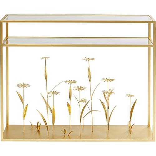 Kare Design Konsole Flower Meadow, Gold, Konsole, Stahlgestell, Glas Tischplatte, teilweise Handarbeit, 85x110x25 cm (H/B/T) von Kare