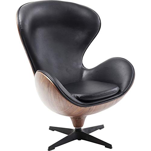 Kare Design Drehsessel Lounge, Schwarz/Braun, 360°Drehbar, Sitzhöhe 40cm, Retro, Lederoptik, Massivholz, Wohnzimmer, 106x82x73 cm (H/B/T) von Kare