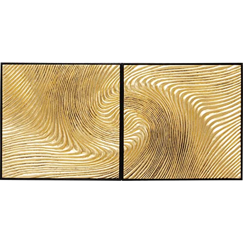 Kare Design Objektbild Wave 2er Set, Gold, Leinwand, Wanddekoration, Bild mit Rahmen, Massivholz Rahmen, Wellenmuster, Abstrakt, 60x120x4cm von Kare