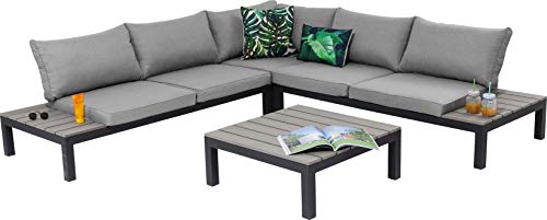 Kare Design Outdoor Sitzgruppe Holiday, Loungemöbel Outdoorlounge, XXL Lounge Möbel Balkon, Gartenmöbelsitzgruppe, inkl. Tisch, Sitz -u. Rückenkissen, Schwarz-Grau (H/B/T)63x246x246cm von Kare