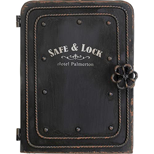 Kare Design Schlüsselkasten Safe, Schwarz, Schrank, Vintage Safe, mit 6 Haken, Stahl, Klein, 31x24x13 cm (H/B/T) von Kare