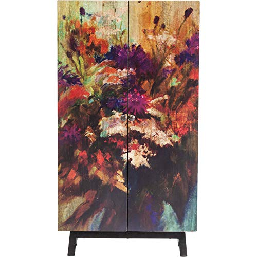 Kare Design Schrank Fleur, farbenfroher Hochschrank mit 2 Türen und Blumenmotiv, moderne Hochkommode Massivholz, einzigartiger kleiner Kleiderschrank, (H/B/T) 140x76x30cm von Kare