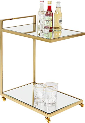 Kare Design Servierwagen Classy, Getränkewagen, Barwagen, Rollwagen, Serviertisch, Tischplatte aus Glas, zwei Ablagemöglichkeiten, Wohnzimmer, Gold (H/B/T) 64x50x33cm von Kare