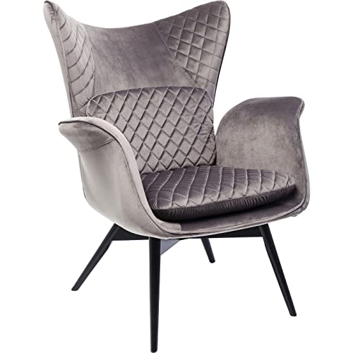 Kare Design Sessel Tudor Velvet Silbergrau, grauer Relaxsessel in Samtoptik, zeitlosem grau und besonderen Armlehnen, Gestell in schwarz, weitere Ausführungen erhältlich (H/B/T) 100 78 80 von Kare