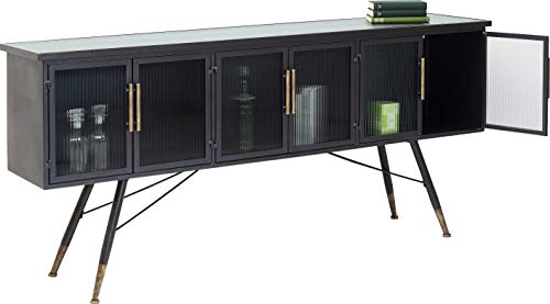 Kare Design Sideboard La Gomera 6 Türen, breite Kommode aus Stahl und Glasfronten, modernes TV-Board mit messingfarbenen Akzenten, weitere Artikel der Serie La Gomera erhältlich (H/B/T) 85x180x38cm von Kare