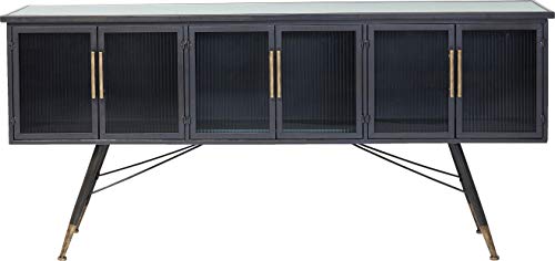 Kare Design Sideboard La Gomera 6 Türen, breite Kommode aus Stahl und Glasfronten, modernes TV-Board mit messingfarbenen Akzenten, weitere Artikel der Serie La Gomera erhältlich (H/B/T) 85x180x38cm von Kare