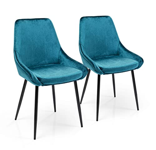 Kare Design Stuhl East Side 2er Set Petrol, Polsterstuhl, Esszimmerstuhl, Samptoptik, pflegeleichter Stoff, gemütlicher Stuhl, für Ess-, Wohn- oder Arbeitszimmer, (H/B/T) 83x48x57cm von Kare