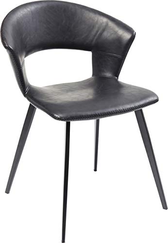 Kare Design Stuhl Reunion, moderner Schwarzer Esszimmerstuhl ohne Armlehnen mit Ziernaht, mit Gebogener Rückenlehne und Metallfüßen, (H/B/T) 77x57x52cm von Kare