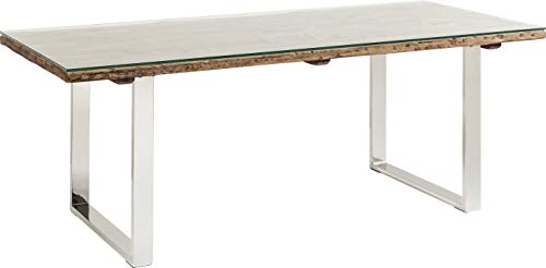 Kare Design Tisch 200x90cm, massiver Esstisch mit rustikaler Tischplatte und aufliegender Glasplatte, Kufen in Chromoptik, moderner Esszimmertisch, Massivholztisch, (H/B/T) 76x200x90cm von Kare