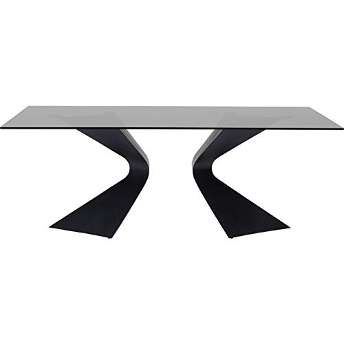 Kare Design Tisch Gloria, Schwarz, Esstisch für 6-8 Personen, Glas Tischplatte, Stahlgestell, 75x200x100 cm (H/B/T) von Kare