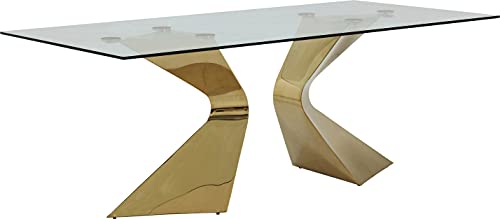 Kare Design Tisch Gloria Gold, luxuriöser Esstisch, Glastisch für 6-8 Personen, Wohnzimmertisch, Stahl-Beine, Sicherheitsglas, Wohnzimmer, Esszimmer, 75x100x200cm (H/B/T) von Kare