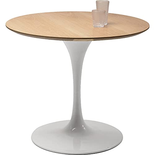 Kare Design Tisch Inovation, Weiß/Braun, Esstisch, Wohnzimmertisch, Tischplatte aus Eichenholz, Stahlfuß, Rund, 90cm Durchmesser von Kare