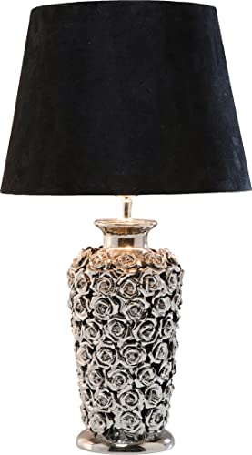 Kare Design Tischlampe Rose Silber/Schwarz, Tischleuchte, Keramik Fuß mit Rosenblüten, Deko Leuchte, Schreibtischlampe, Leuchtmittel nicht inklusive, 59x34x34cm (H/B/T) von Kare