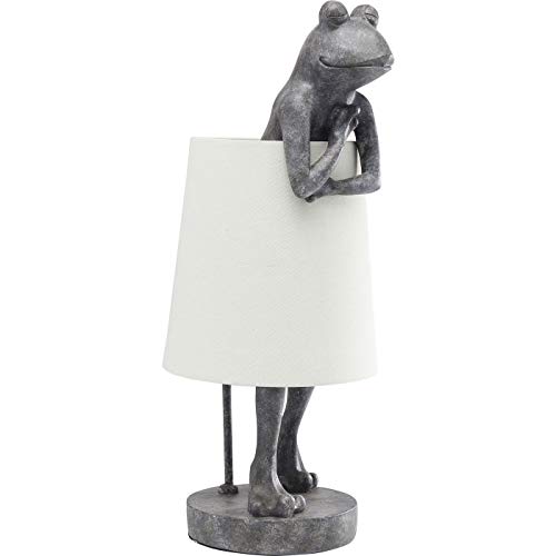 Kare Design Tischleuchte Animal Frog, Gestell: Polyresin, Stange: Stahl pulverbeschichtet, Schirm: Leinen Flachs , Grau, 58x23x29cm von Kare