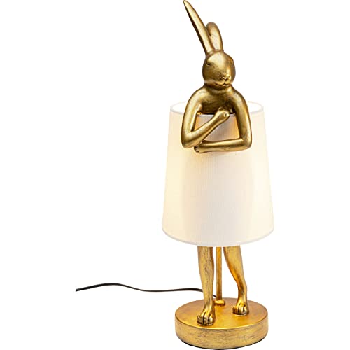 Kare Design Tischleuchte Animal Rabbit Gold/Weiß, Leuchte, Lampenschirm 100% Leinen, Nachttischlampe, Deko Lampe, Leuchtmittel nicht inklusive, 50x17x20cm von Kare